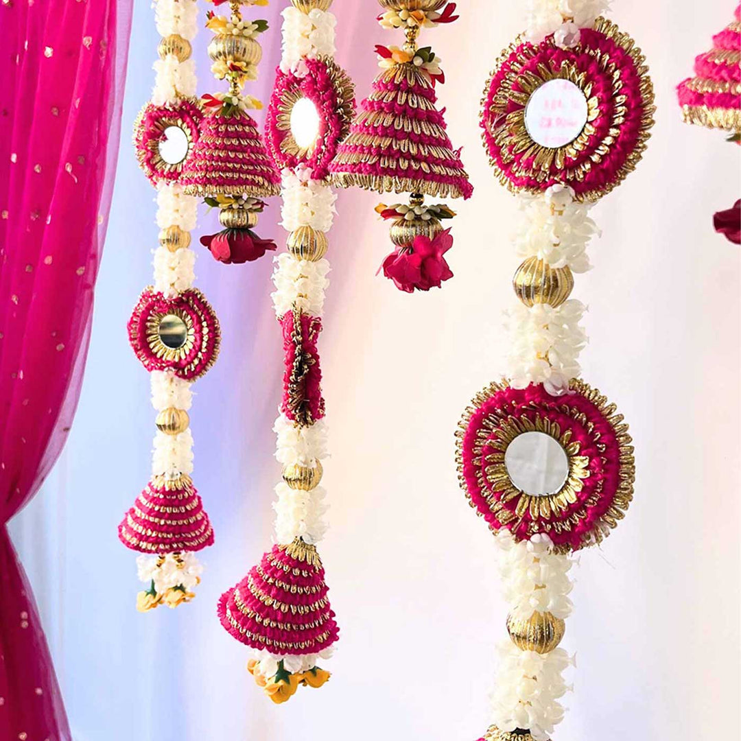 Pink Tissue Drape Backdrop Decor Kit With Stand & Mirror Cone Tassels