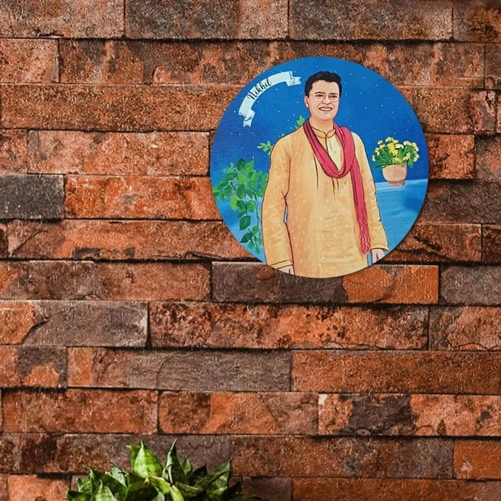 Photo Customized Rakhi Hamper With Caricature Nameplate 4 - Portrait Plate Mounted on Wall