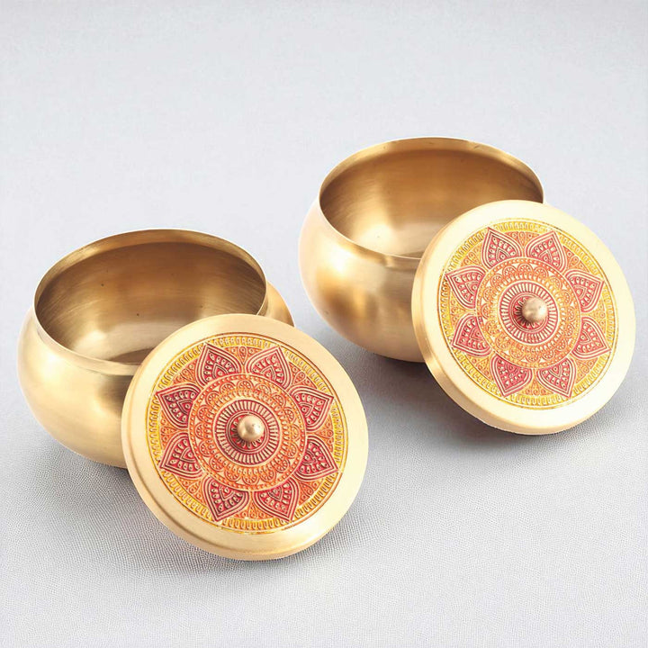 Hand-Painted Puri Kuliya Brass Gift Hamper | Includes 2 Containers And 1 Gift Box