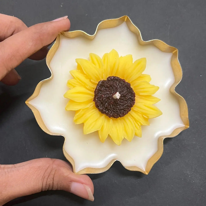 Handmade Lotus Shaped Urli With Sunflower Wax Scented Candle