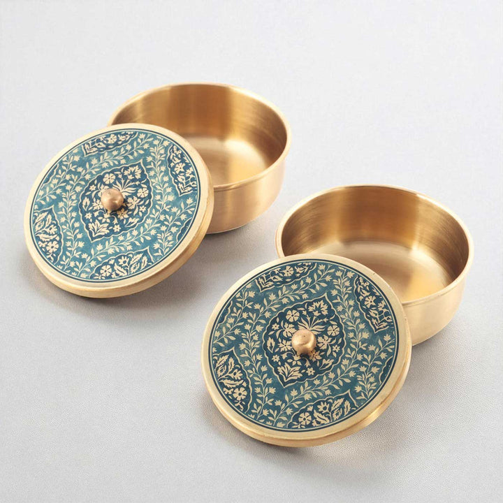 Hand-Painted Omkar Brass Gift Hamper | Includes 2 Containers And 1 Gift Box
