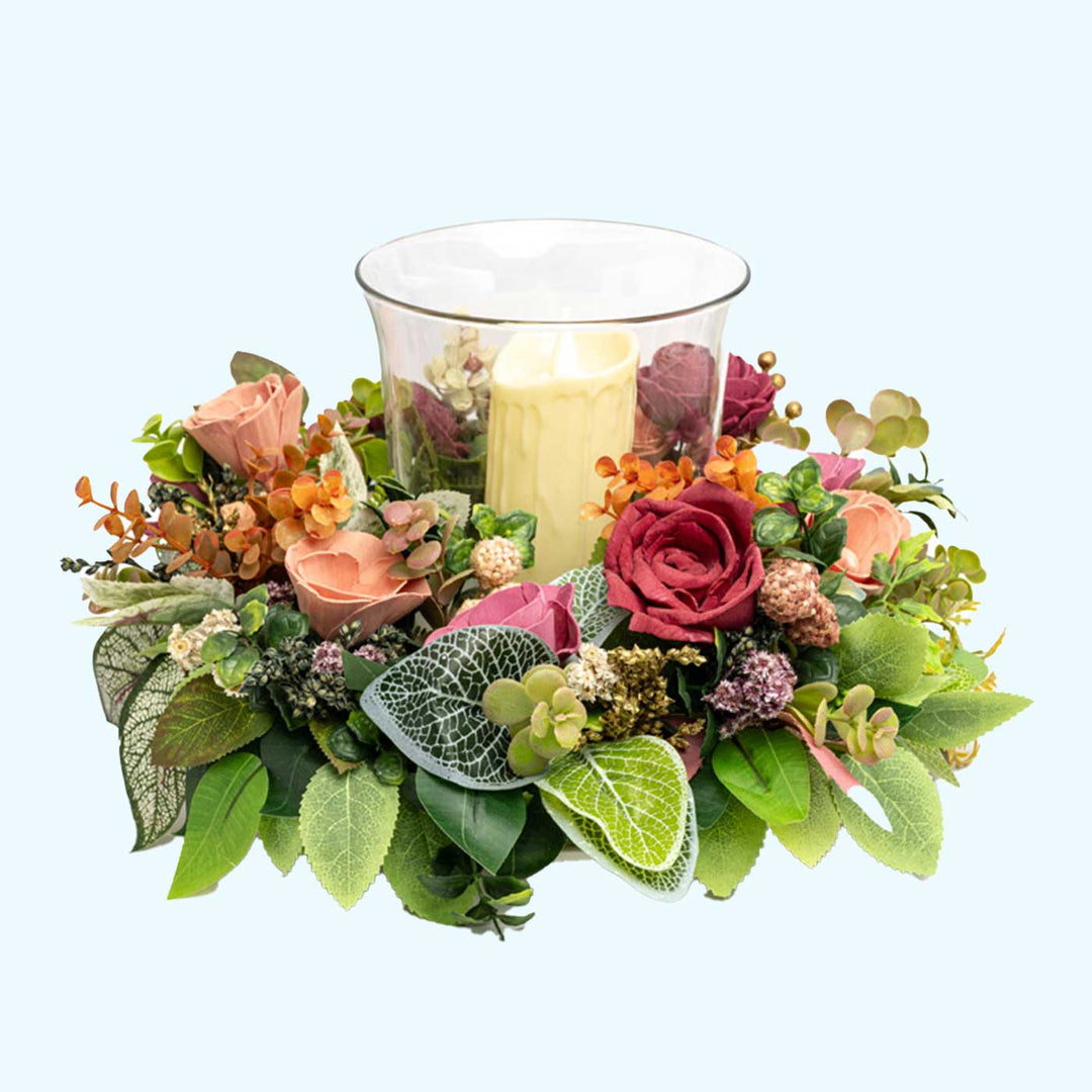 Handmade Luminous Petal Harmony Shola Flower Centerpiece With Candle Holder