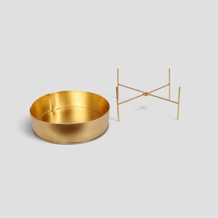 Set of 2 | Handmade Gold Etched Round Table Urli With Stand For Festive Decor