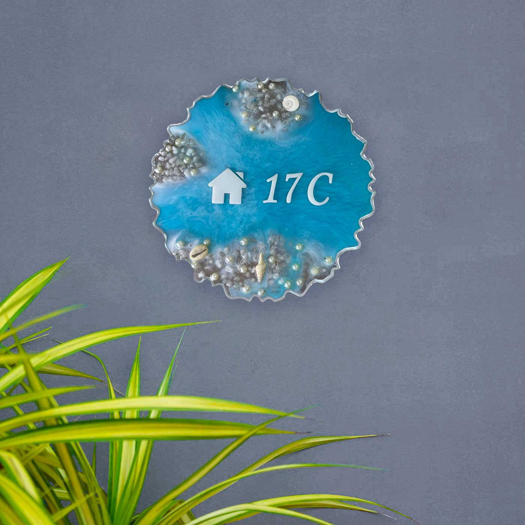 Personalized Ocean Theme Resin Name Plate - Mounted on Wall Front View