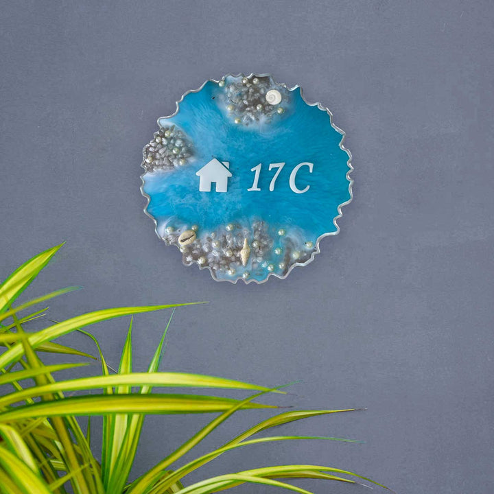 Personalized Ocean Theme Resin Name Plate - Mounted on Wall Front View