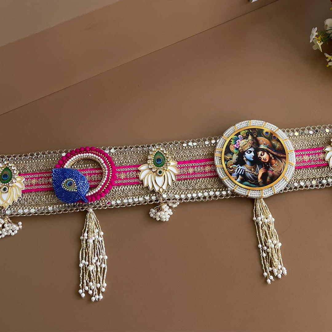 Handmade Mirror Work Radha Krishna Design Jute Toran