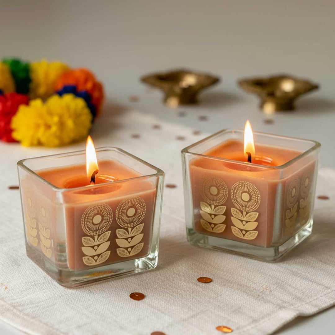 Set Of 2 | Handmade Ira Gold Foil Glass Jar Soy Wax Candle With Black Oudh Fragrance