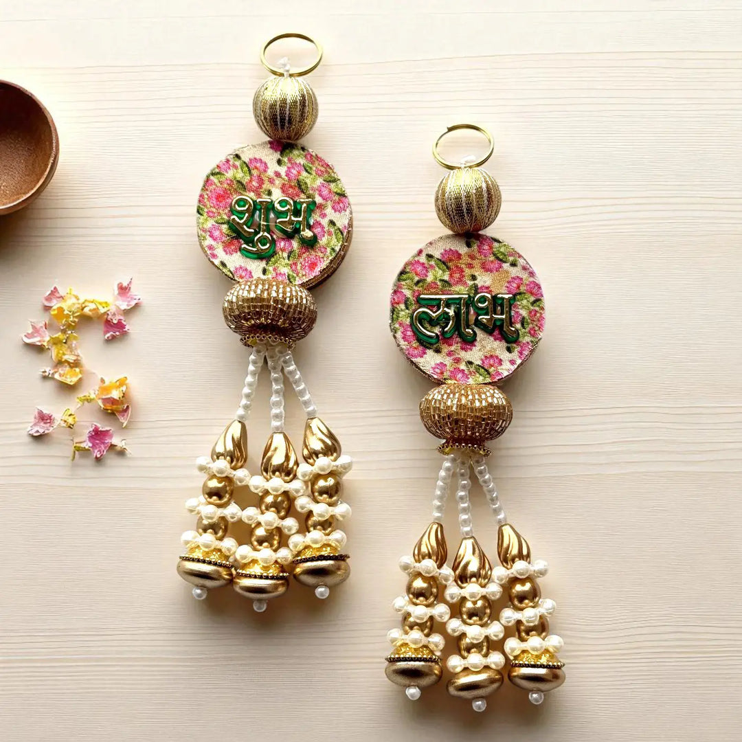 Handmade Beaded Floral Shubh Labh Hangings | Set Of 2