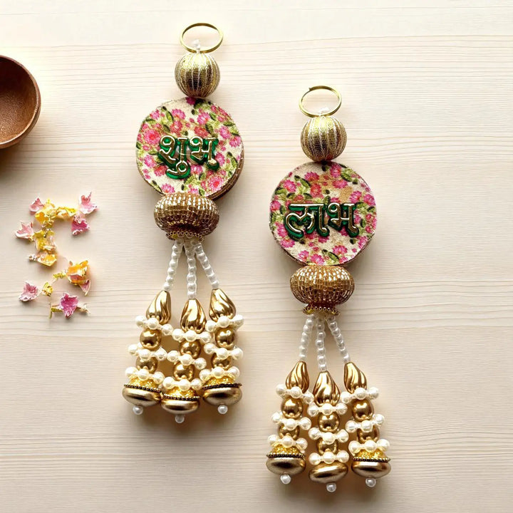 Handmade Beaded Floral Shubh Labh Hangings | Set Of 2