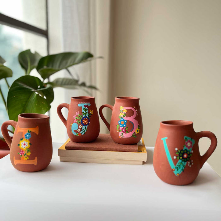 Personalized Hand-painted Floral Theme Monogram Terracotta Mug - R