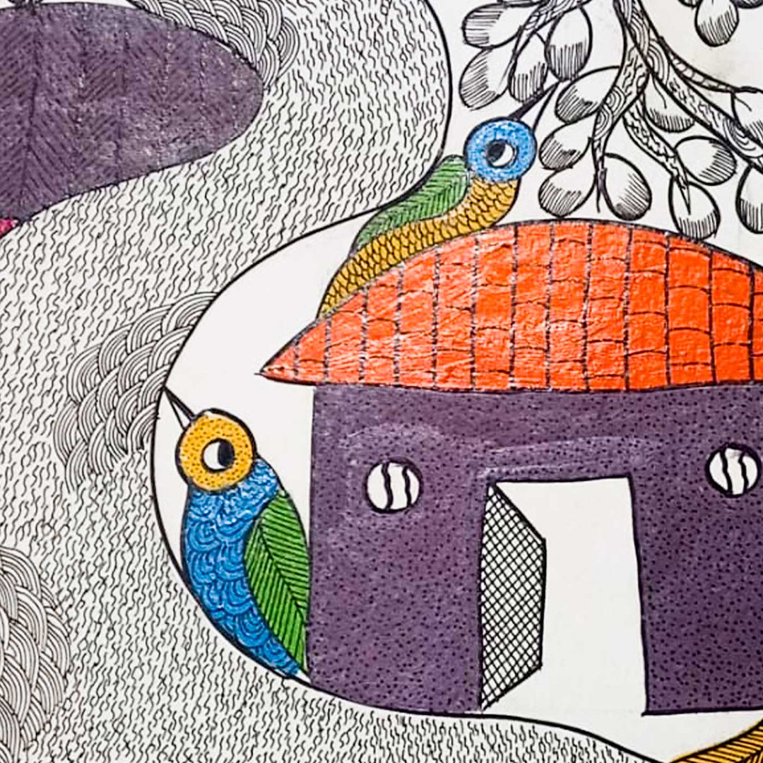 11 x 15 Inch | The Village that Sings | Original Hand Painted Tribal Gond Art Painting | Acrylic Paint On Paper