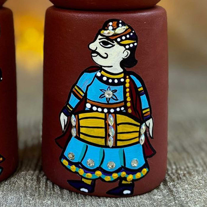 Hand-Painted Rajasthani Couple Theme Terracotta Tealight Holder | Set Of 2