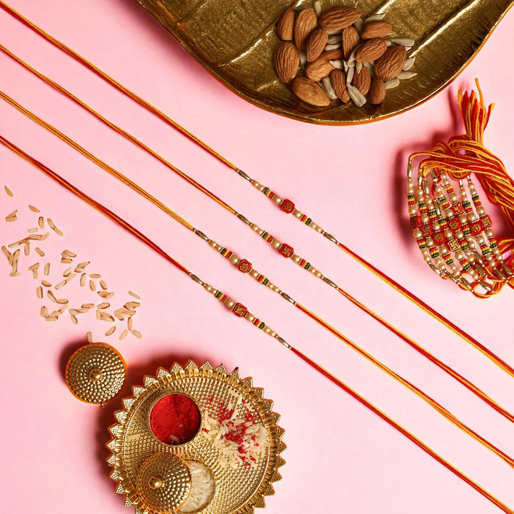 Handmade Om & Swastik Dori Rakhi With Roli Chawal | Set Of 12