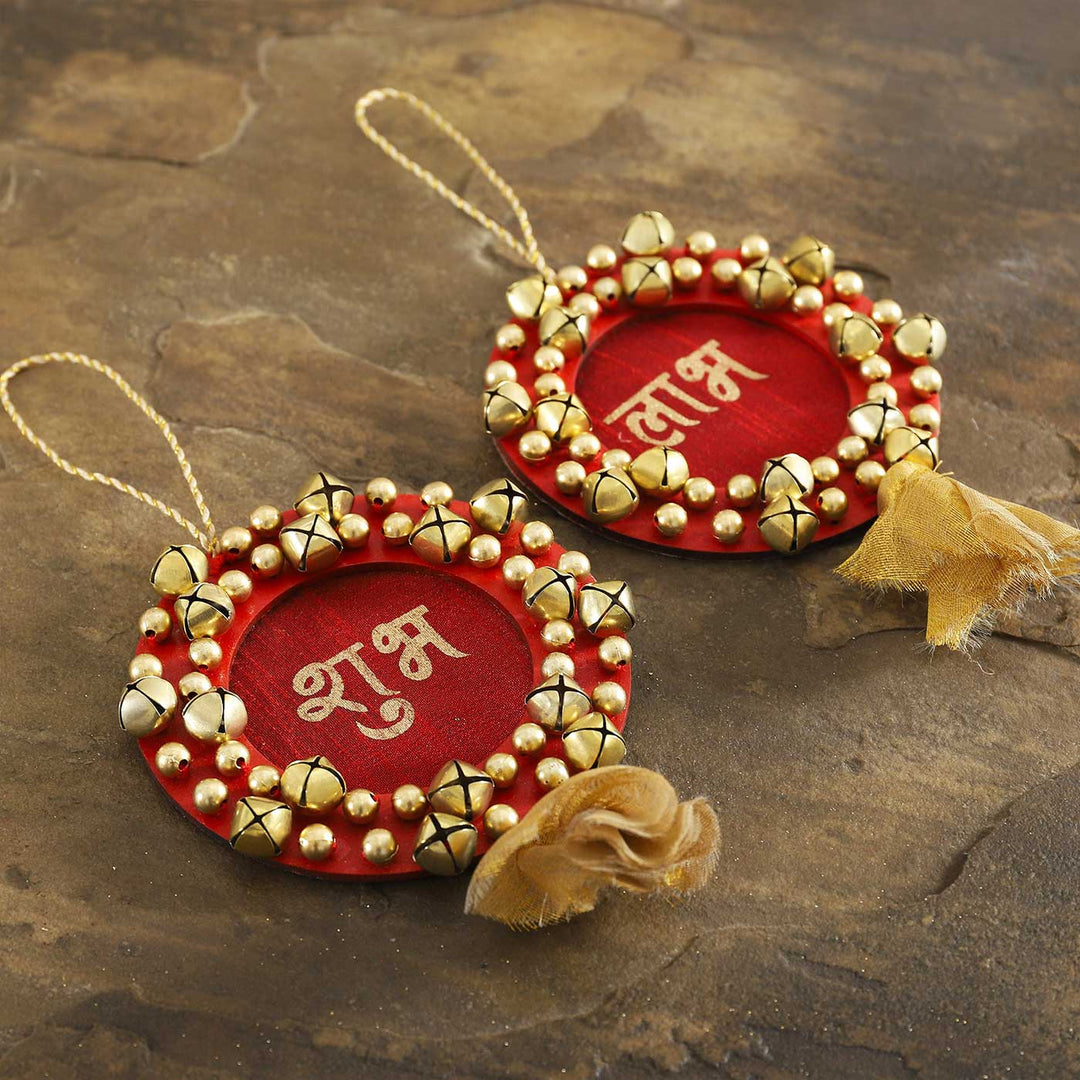 Handmade Ghungroo Shubh Labh MDF Wood Hanging