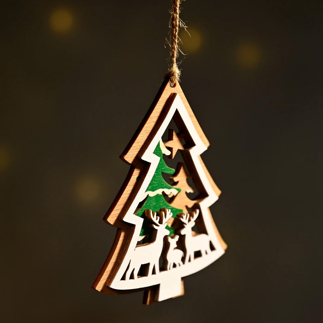 Laser Cut Xmas Tree Wooden Ornament For Christmas Decoration