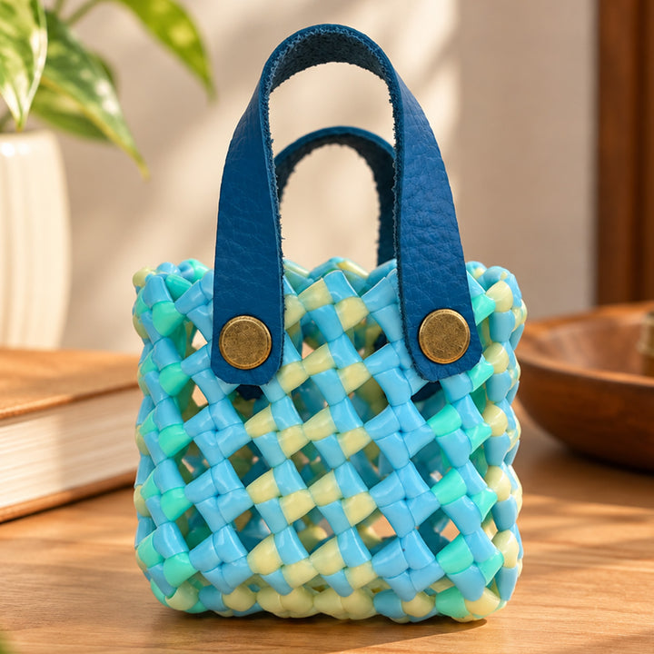 Handwoven Turquoise Blue Mini Koodai Bag Charm/Festive Gift Pouch