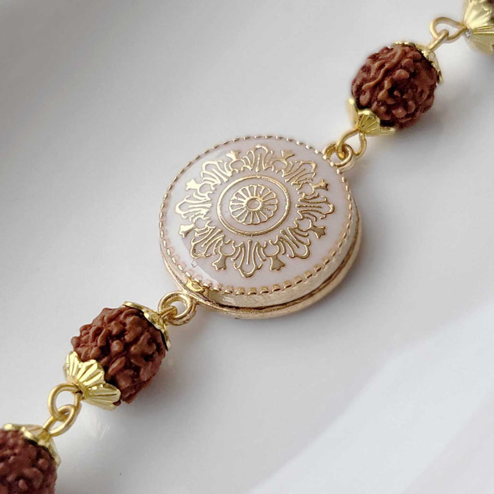 Handmade Original Rudraksh Rakhi Hamper With Roli Chawal For Brother - Close-up of pendant detail