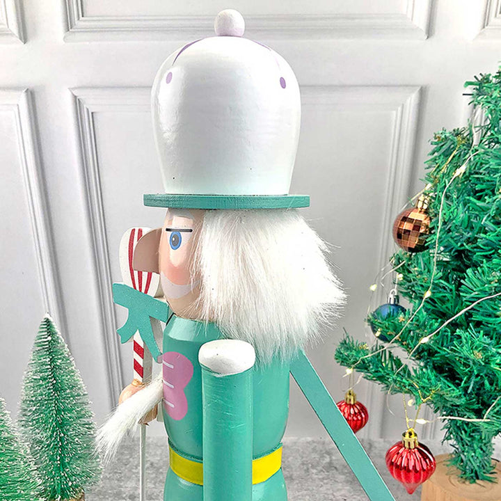 Pastel Green Baloon Nutcracker Self-Standing Wooden Decor For Christmas Table Decoration