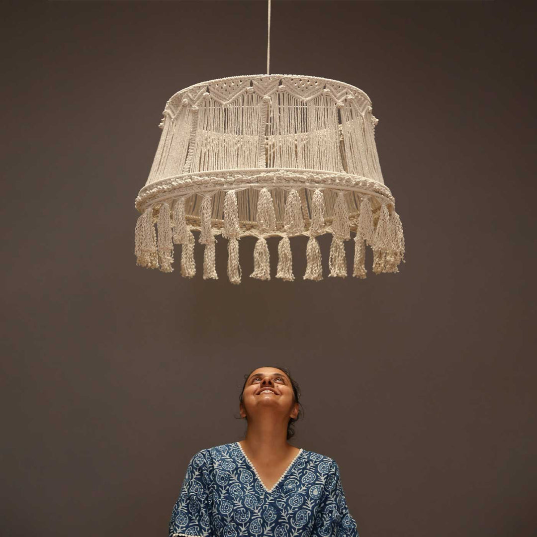 Handmade Macrame Tassel Design Cotton Hanging Lamp