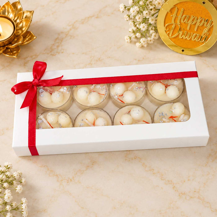 8 pc | Handmade Rasgulla Kesar Pista Scented Soy Wax Tealight Candle