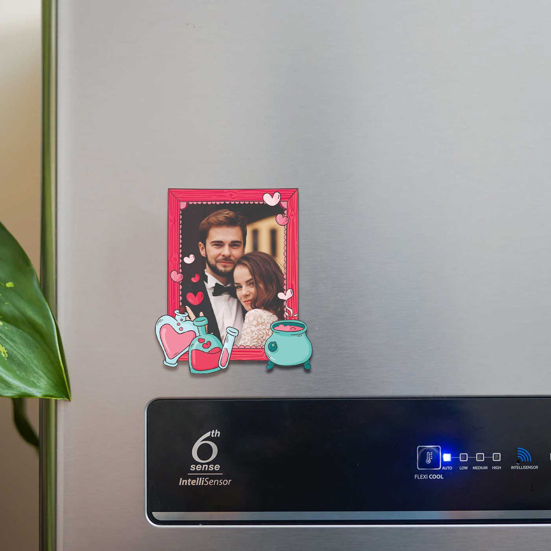 Photo Personalized Love Potion Theme Wooden Fridge Magnet For Couples