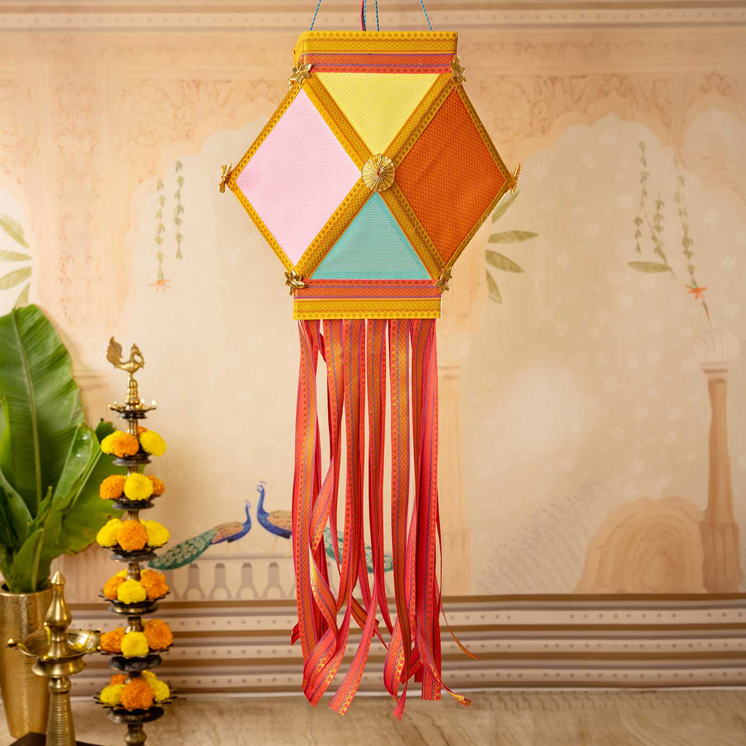 Handmade Decorative Pastel Bahurangi Premium Khun Fabric Akash Kandil/Lantern