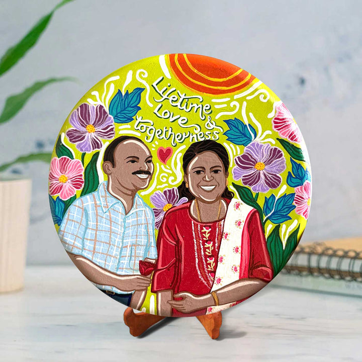 10 Inch | Photo Personalized Hand Painted Pop Art Illustrated Caricature Wall Plate With Stand