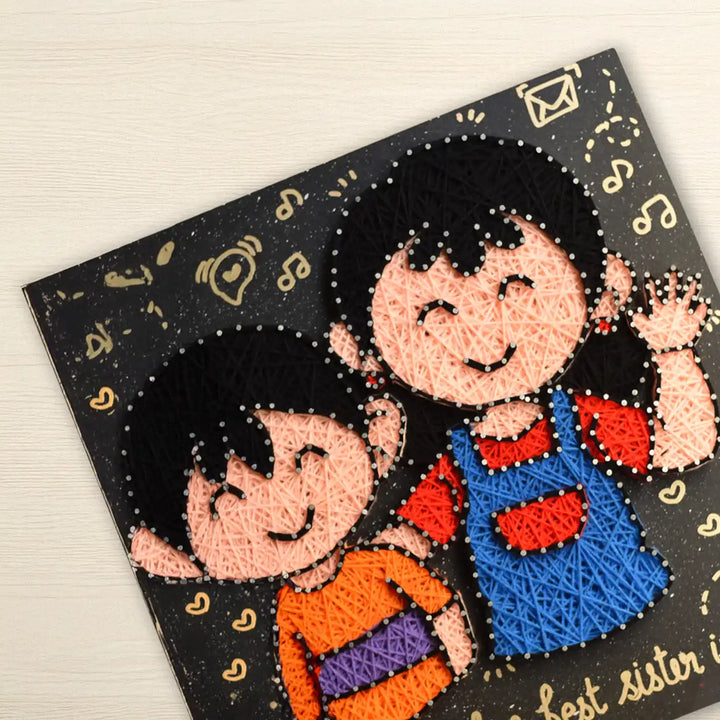Personalized Handmade String Art Little Siblings Illustration Mdf Wood Decorative Plaque