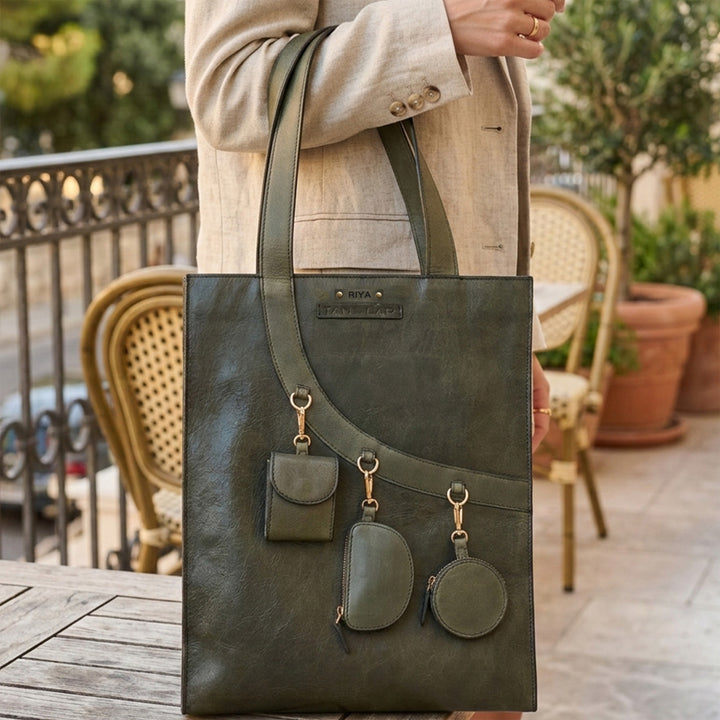 Personalized Dark Green Monica Leather Tote Bag