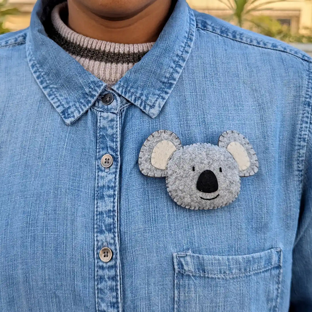 Handmade Bear, Panda & Koala Theme Felt Brooches | Set Of 3