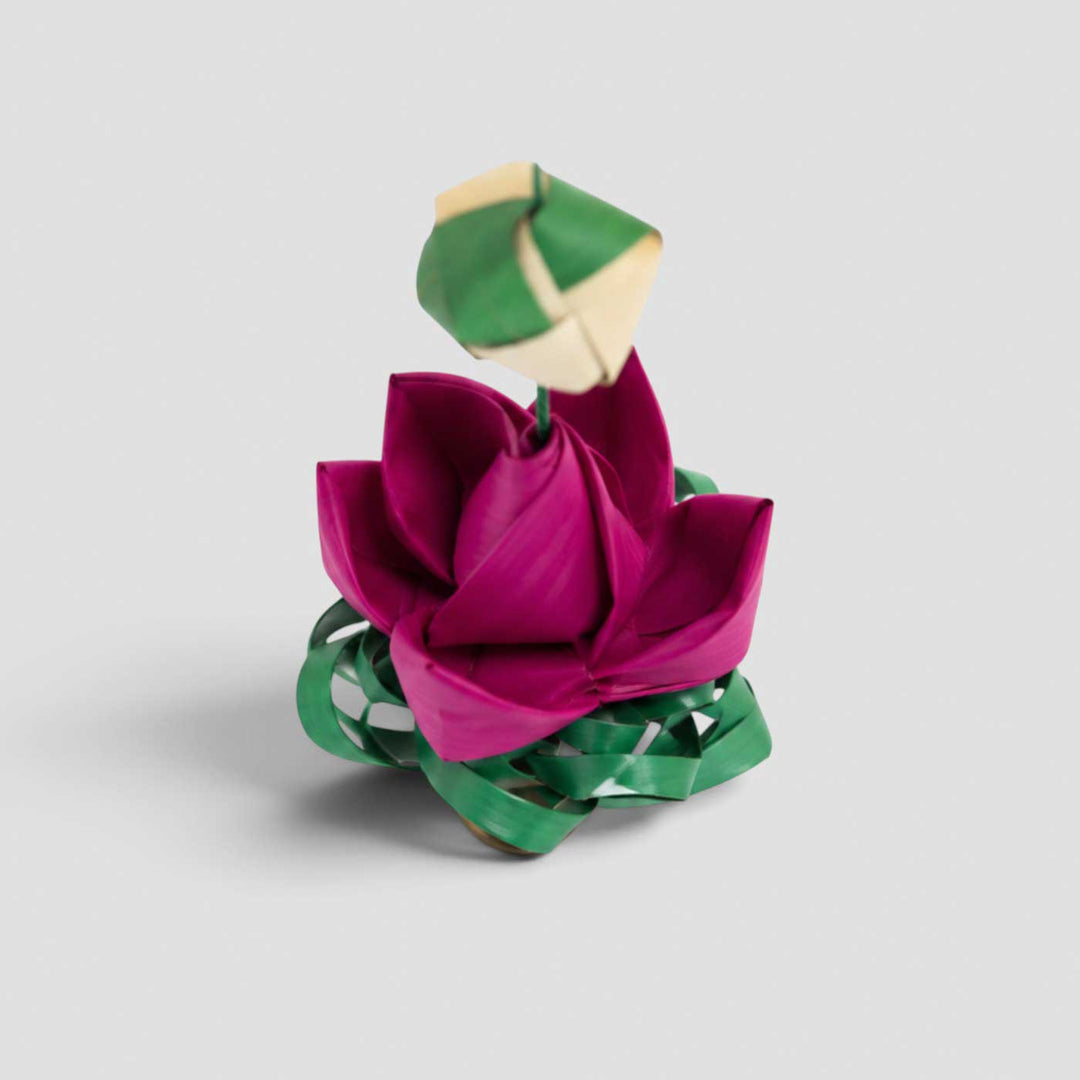 4 Pc | Handcrafted Palm Leaf Lotus Hanging With Flower Base & Bells