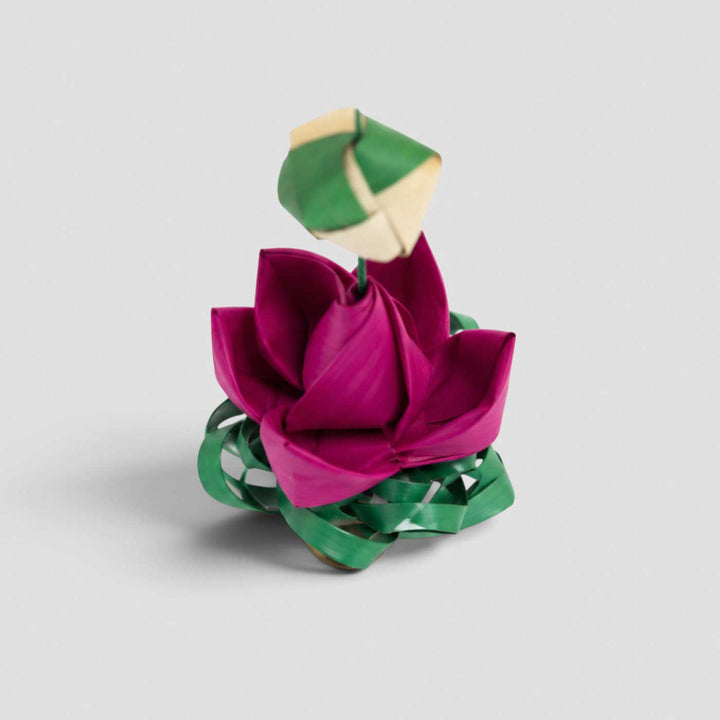 4 Pc | Handcrafted Palm Leaf Lotus Hanging With Flower Base & Bells