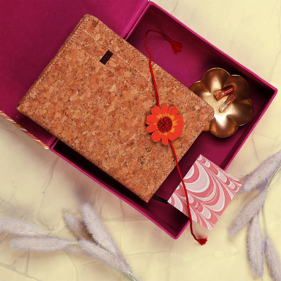 Eco-Friendly Festive Rakhi Hamper | Includes 1 Notebook, 1 Rakhi, 1 Roli Chawal & 1 Greeting Card