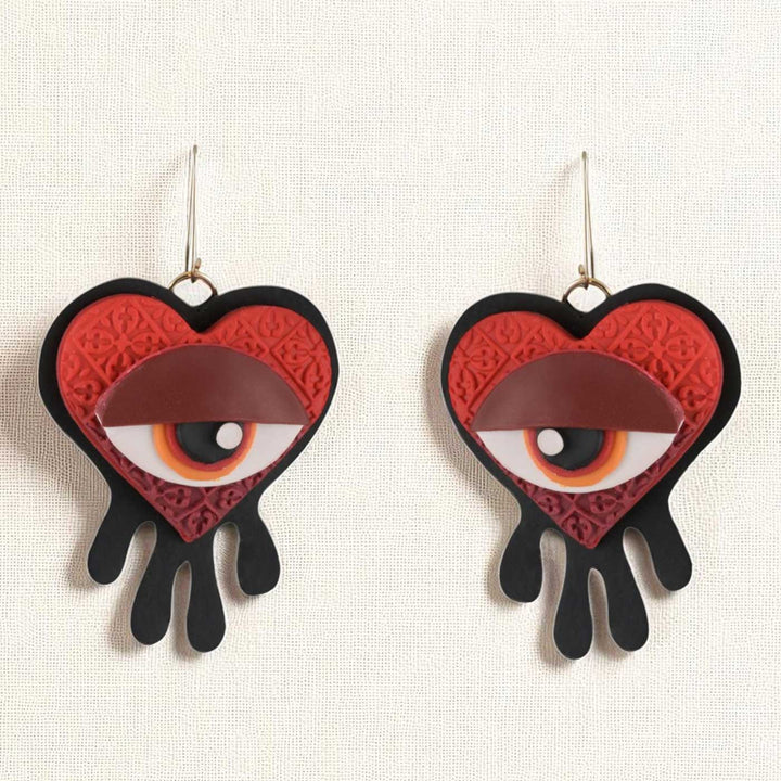 Handmade Polymer Clay Heart Of Envy Design Earrings