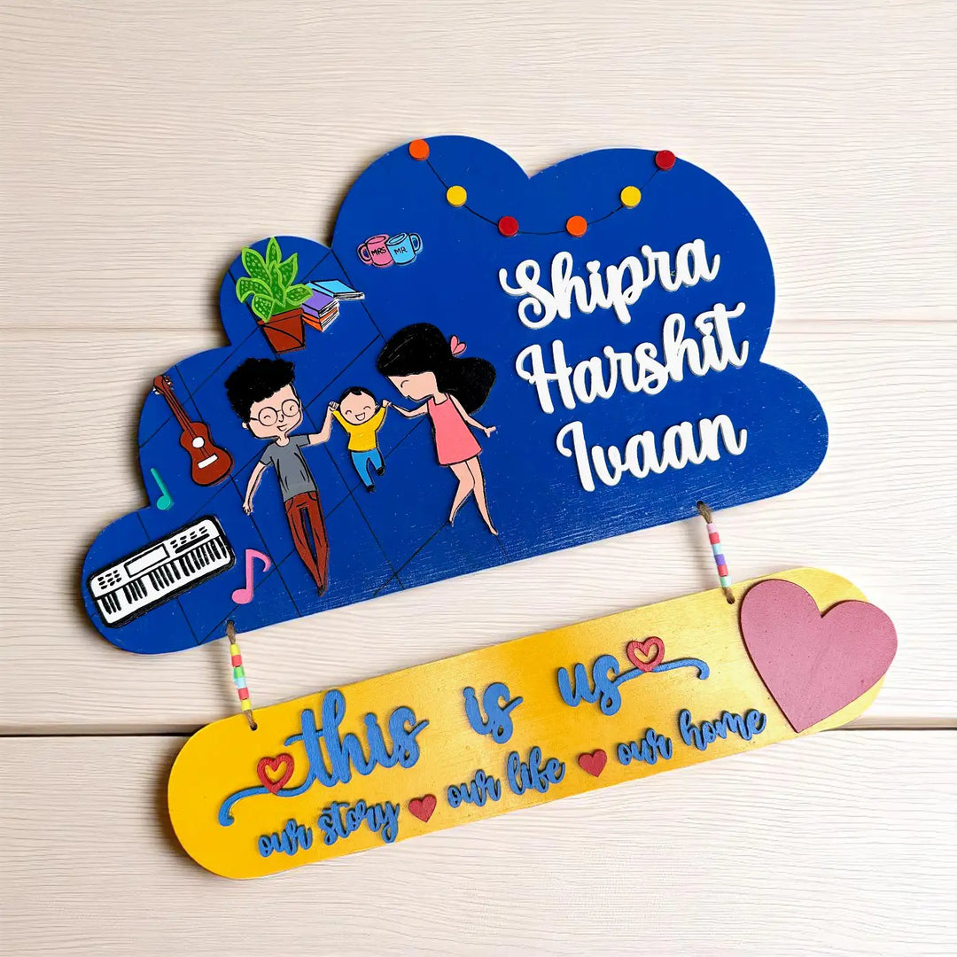 Personalized Cloud Shaped MDF Wood Name Plate For Family