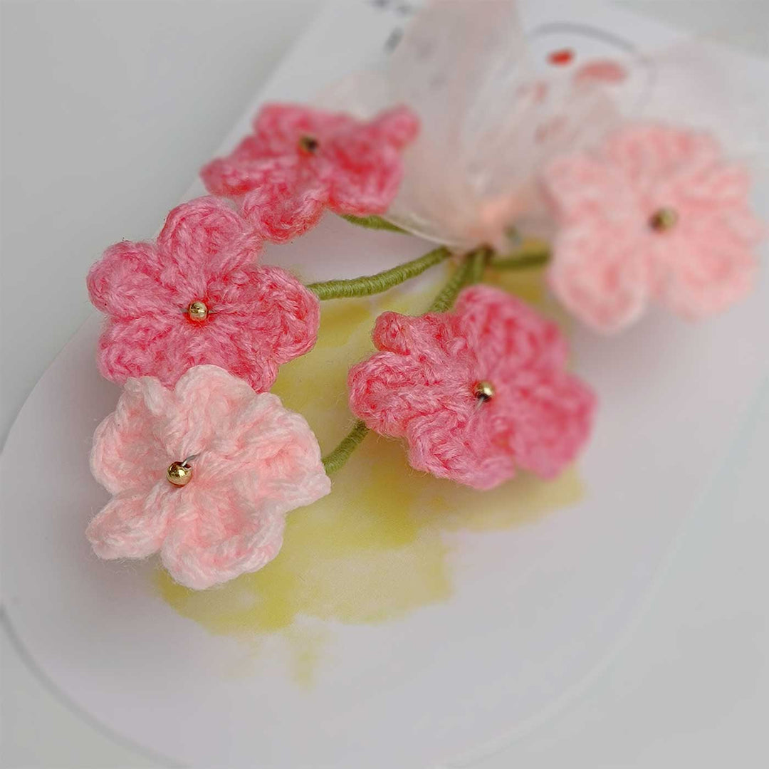 Handmade Crochet 3D Pink Floral Greeting Card