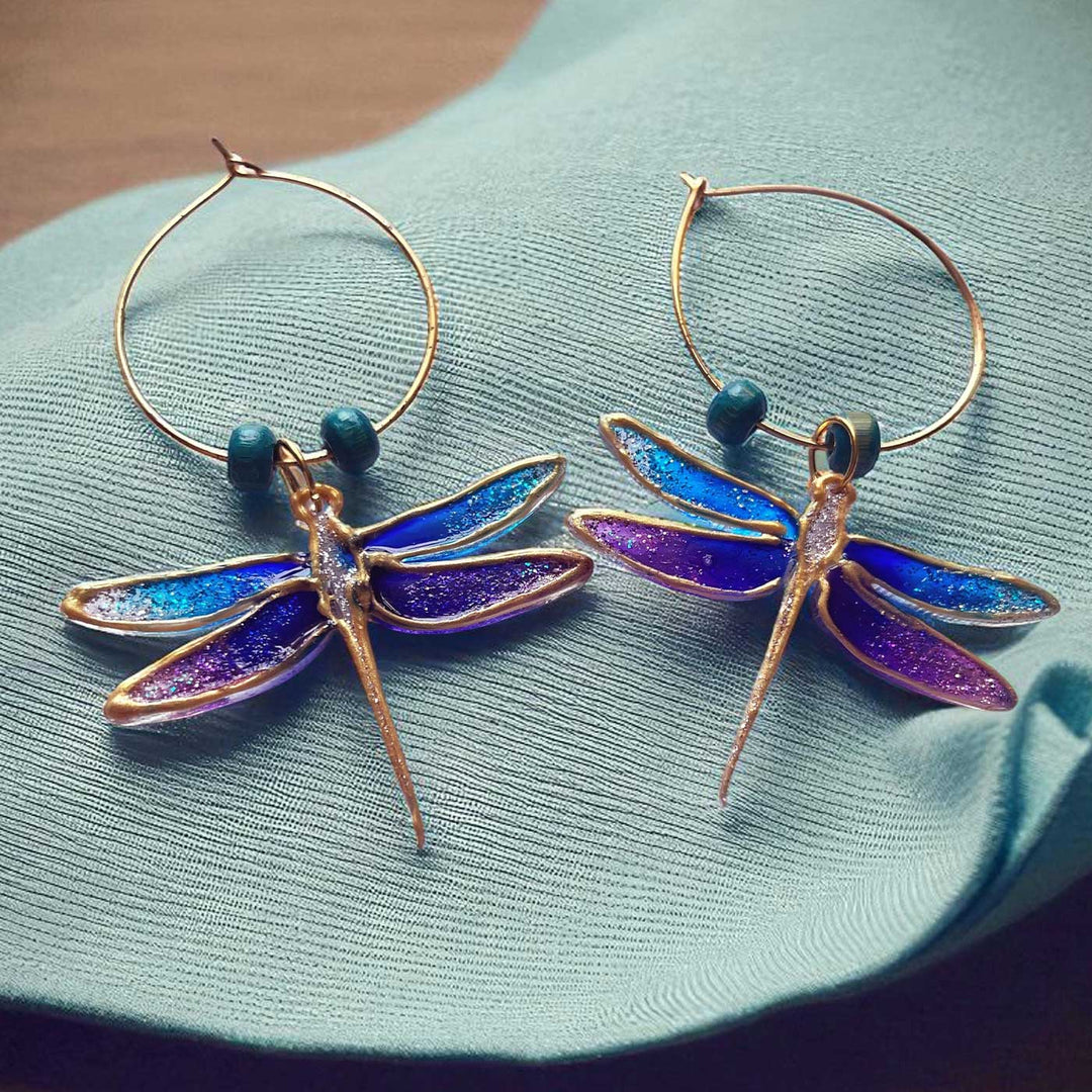 Handmade Laser Cut Dragonfly Hoop Acrylic Earrings