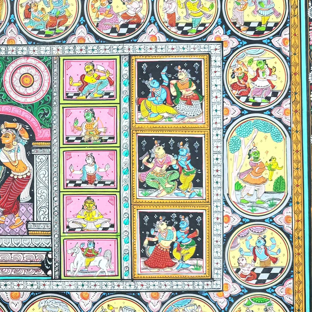 36 X 24 Inch | Handmade Canvas Krishna Rasleela With Dashavataar Painting