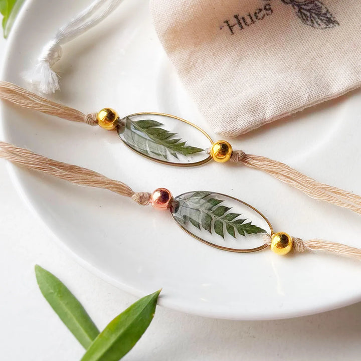 Handmade Preserved Flower Sukoon Wilderness Resin Rakhi With Roli Chawal