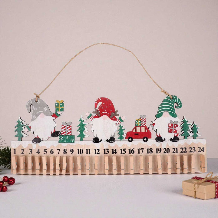 Handmade Wooden Nordic Gnome Advent Calendar With Clips