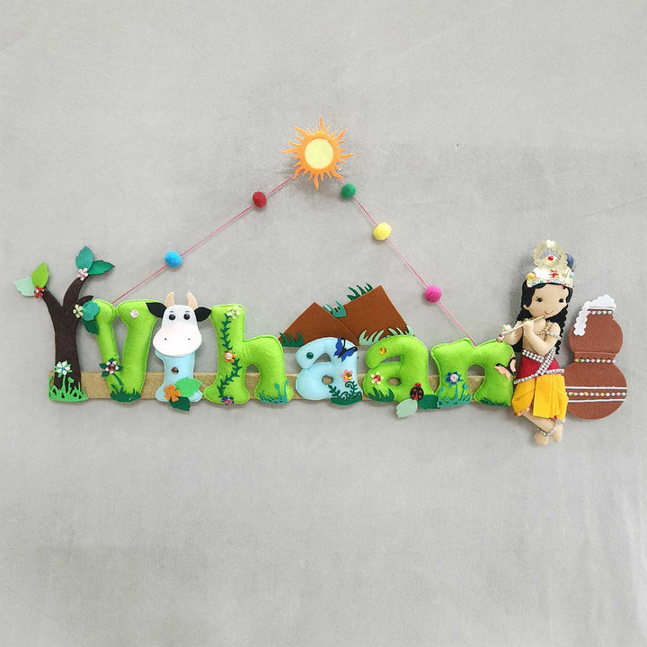 Personalized Shri Krishna Theme Felt Kids Name Plate