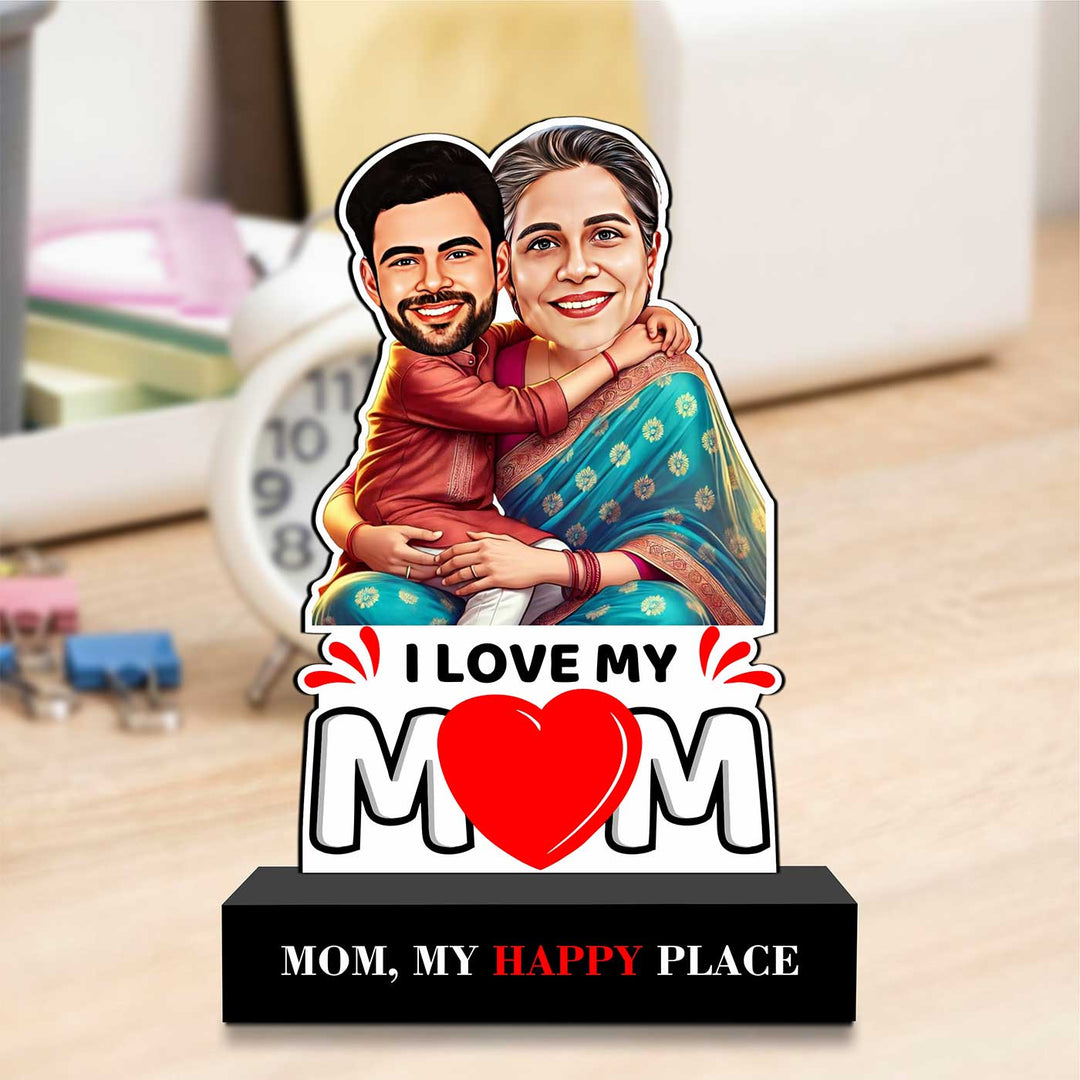 Photo Personalized "Mom, My Happy Place" MDF Wood Caricature Cutout For Mothers