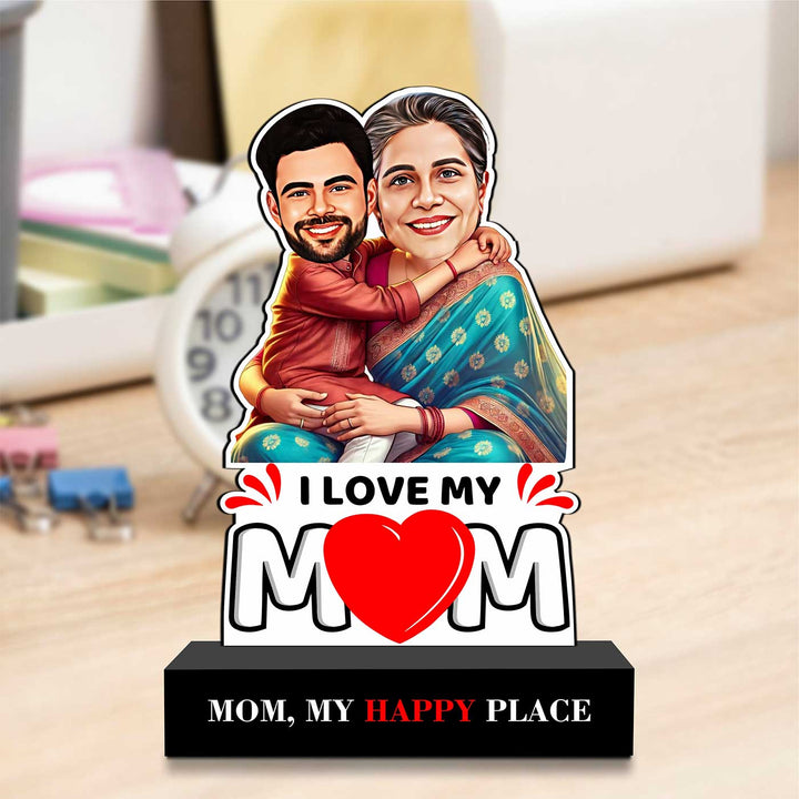 Photo Personalized "Mom, My Happy Place" MDF Wood Caricature Cutout For Mothers