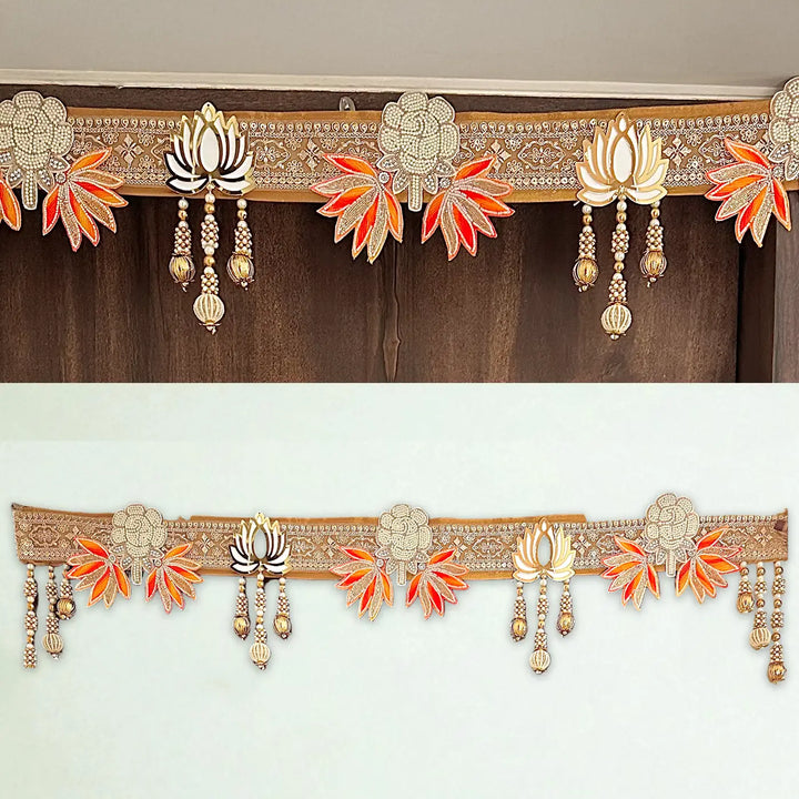 Handmade Decorative White Rose & Orange Flower Toran