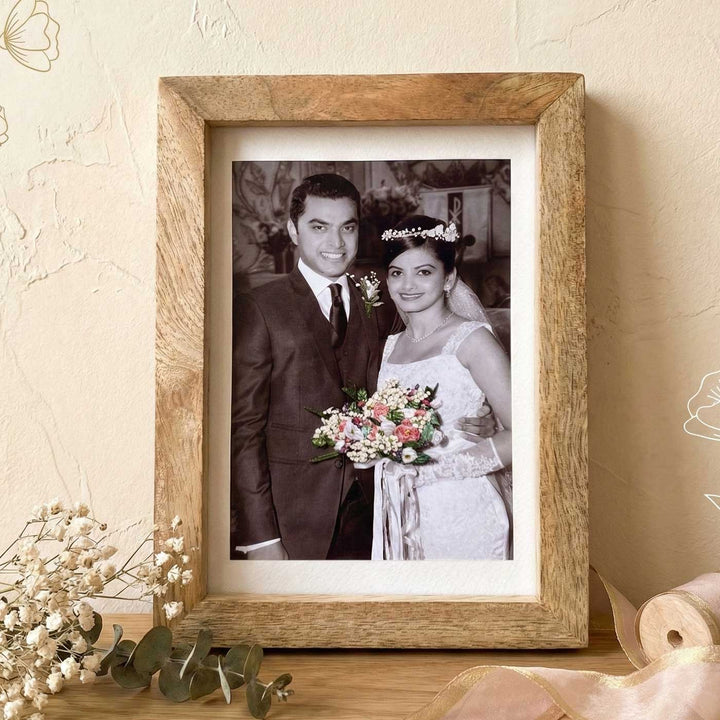 Bouquet Design Hand Embroidered Photo With Wooden Frame