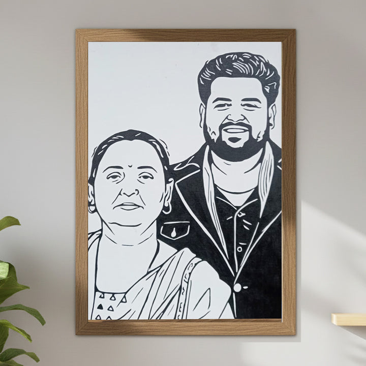 Photo Personalized Black & White Hand Painted Portrait With Premium Wooden Frame