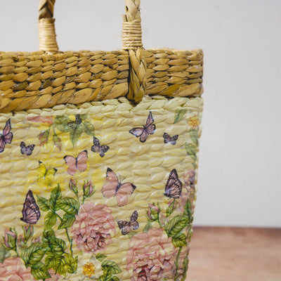 Handcrafted Kauna Grass Printed Grocery Bag