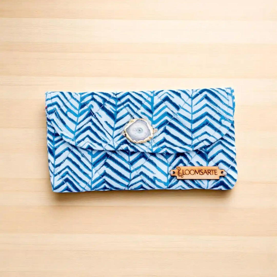 Blue Zebra Cotton Ecofriendly Spectacle Case With Agate Accent | 7 x 3.75 inch