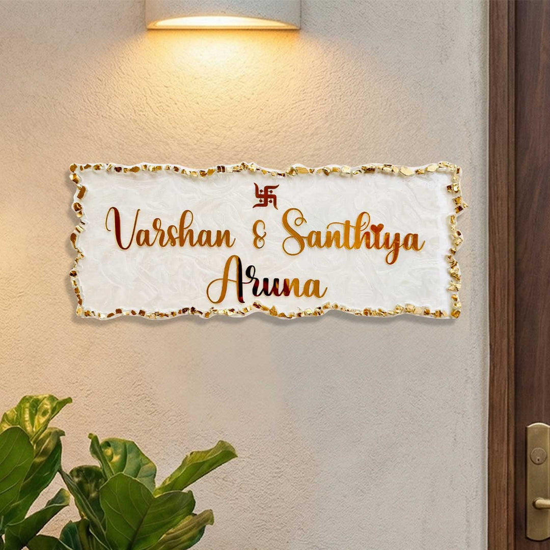 Personalized White & Gold Resin Name Plate