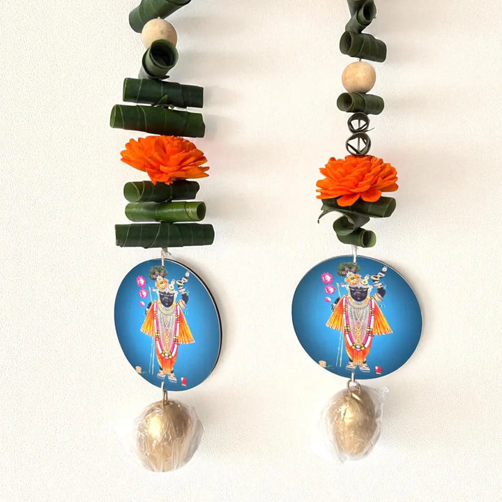 Handmade Shreenathji Motif Orange Shola Flower Hanging
